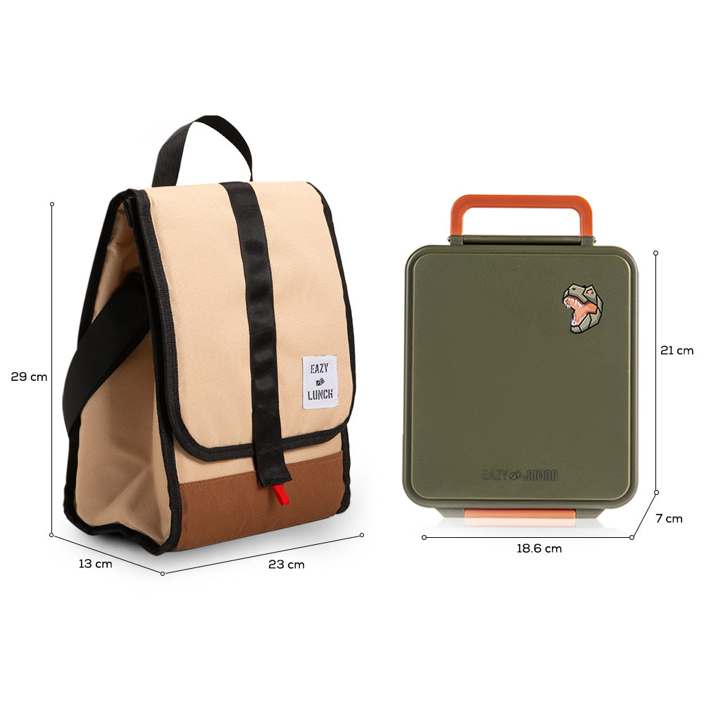 Eazy Kids Insulated Lunch Bag w/ Jumbo Bento Lunch Box – Green