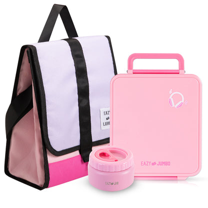 Eazy Kids Insulated Lunch Bag w/ Jumbo Bento Lunch Box – Pink