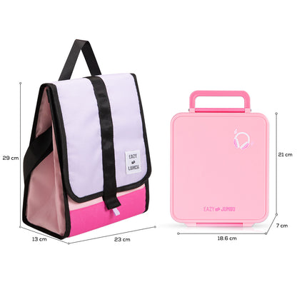 Eazy Kids Insulated Lunch Bag w/ Jumbo Bento Lunch Box – Pink