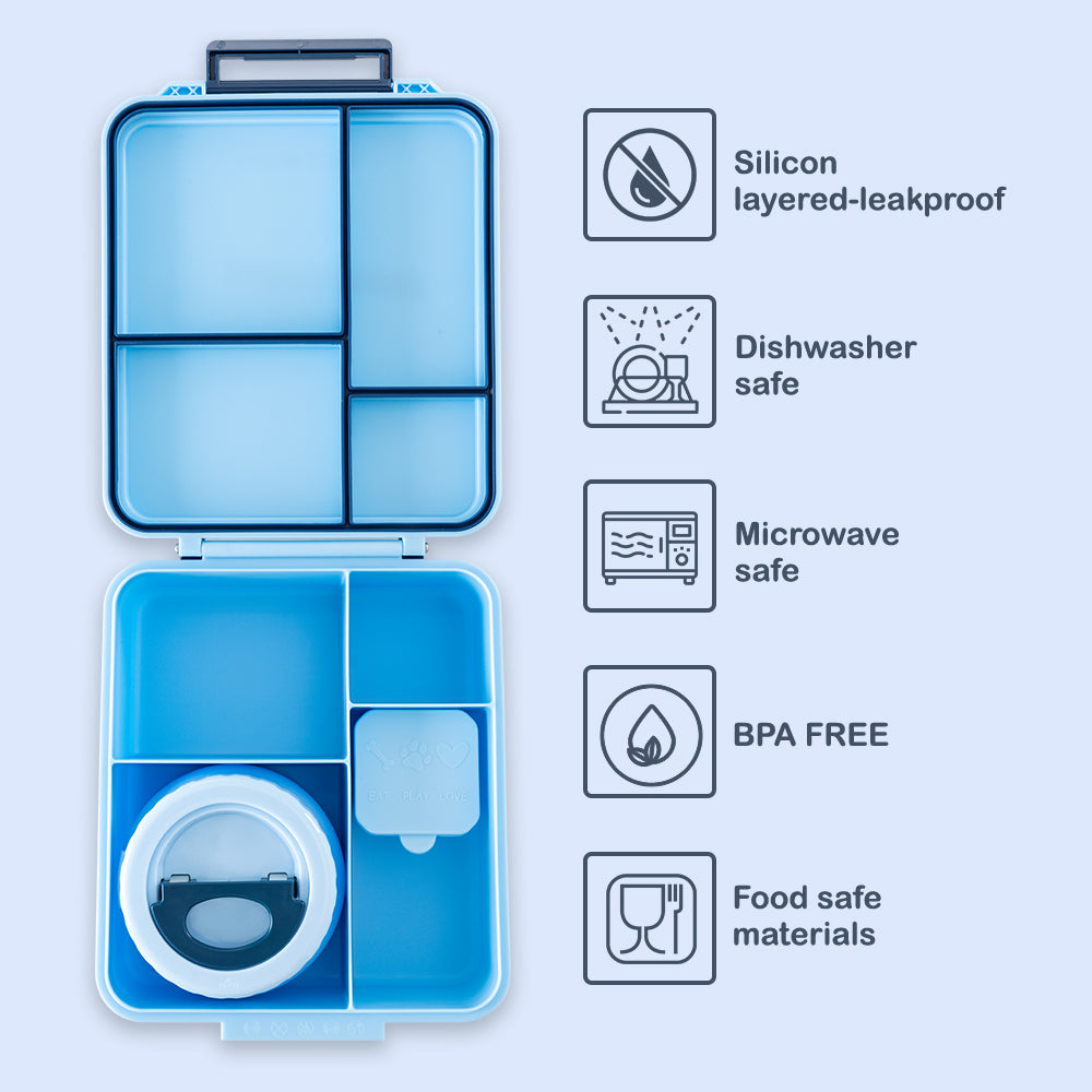 Eazy Kids Insulated Lunch Bag w/ Jumbo Bento Lunch Box – Blue