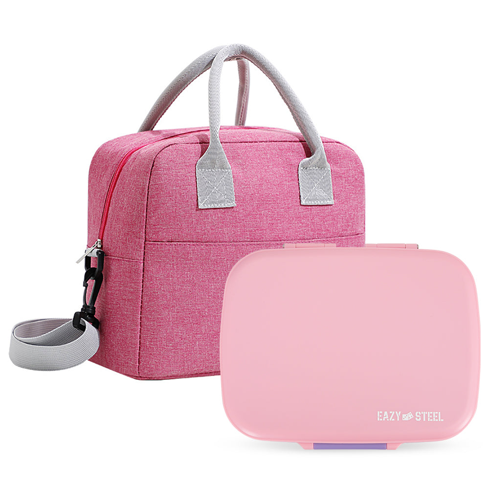 Eazy Kids Premium Stainless Steel Lunch Box 710ml w/ Insulated Lunch Bag – Pink