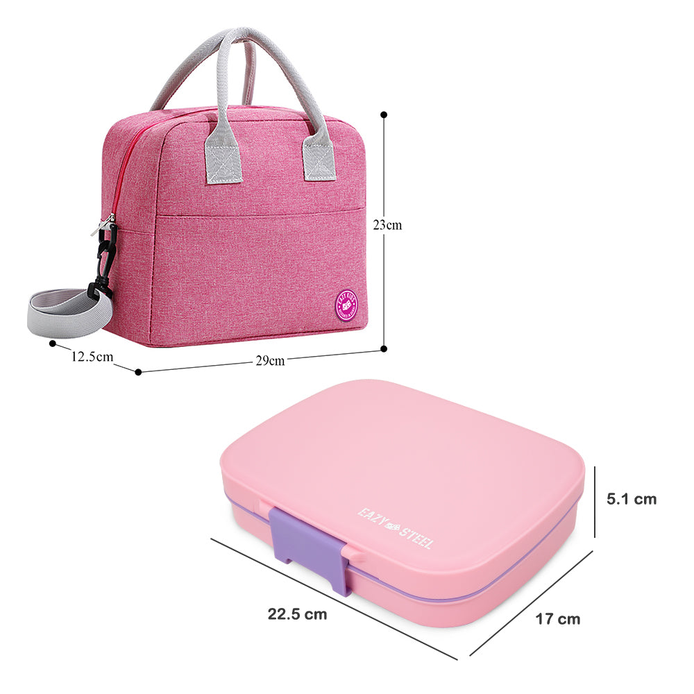 Eazy Kids Premium Stainless Steel Lunch Box 710ml w/ Insulated Lunch Bag – Pink
