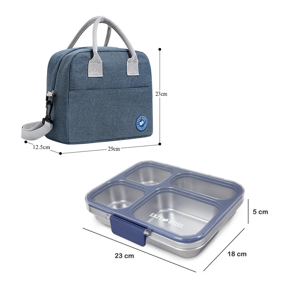 Eazy Kids Stainless Steel Bento Lunch Box 945ml w/ Insulated Lunch Bag – Blue