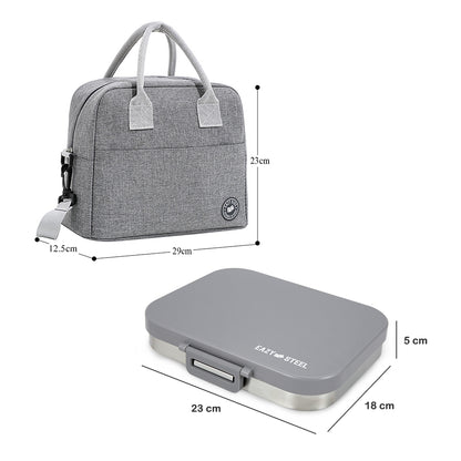 Eazy Kids Premium Stainless Steel Lunch Box w/ Insulated Lunch Bag – Grey