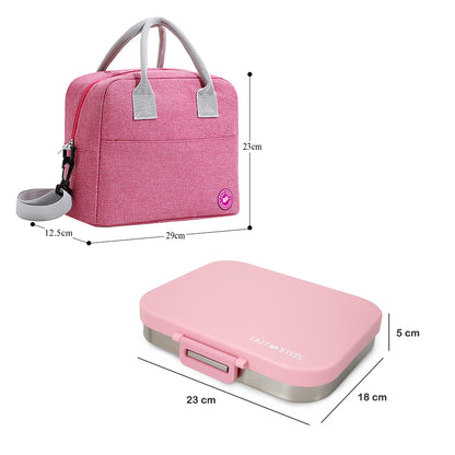 Eazy Kids Premium Stainless Steel Lunch Box w/ Insulated Lunch Bag – Pink