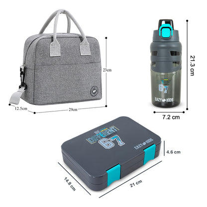Eazy Kids 4 Compartment Bento Lunch Box w/ Insulated Lunch Bag & Water Bottle 750ml – Urban Grey
