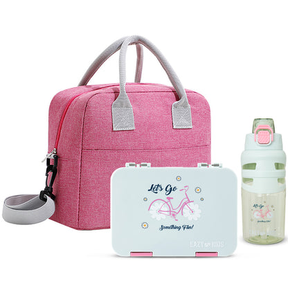 Eazy Kids 4 Compartment Bento Lunch Box w/ Insulated Lunch Bag & Water Bottle 750ml – Bicycle Mint