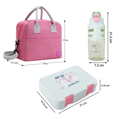 Eazy Kids 4 Compartment Bento Lunch Box w/ Insulated Lunch Bag & Water Bottle 750ml – Bicycle Mint