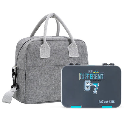 Eazy Kids 4 Compartment Bento Lunch Box w/ Insulated Lunch Bag – Urban Grey