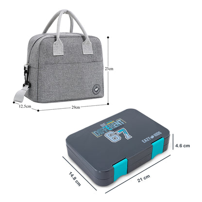 Eazy Kids 4 Compartment Bento Lunch Box w/ Insulated Lunch Bag – Urban Grey
