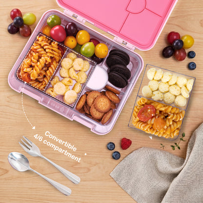 Eazy Kids Convertible Bento Lunch Box w/ Insulated Lunch Bag-Pink