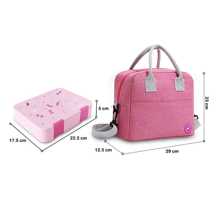 Eazy Kids Convertible Bento Lunch Box w/ Insulated Lunch Bag-Pink