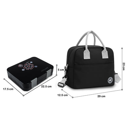 Eazy Kids Convertible Bento Lunch Box w/ Insulated Lunch Bag – Football Black
