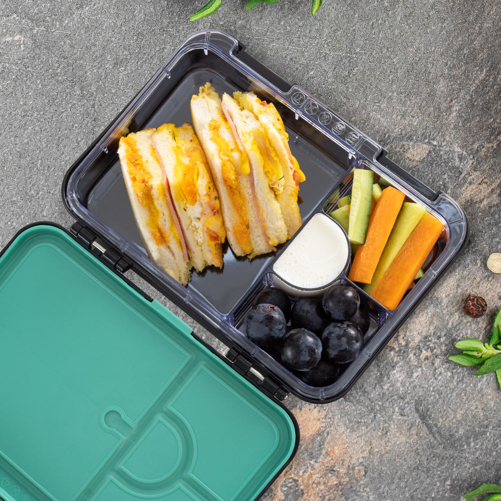 Eazy Kids 4 Compartment Bento Lunch Box w/ Insulated Lunch Bag – Gamer Black