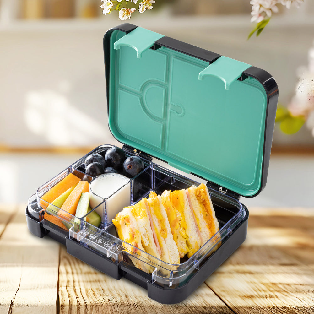 Eazy Kids 4 Compartment Bento Lunch Box w/ Insulated Lunch Bag – Gamer Black