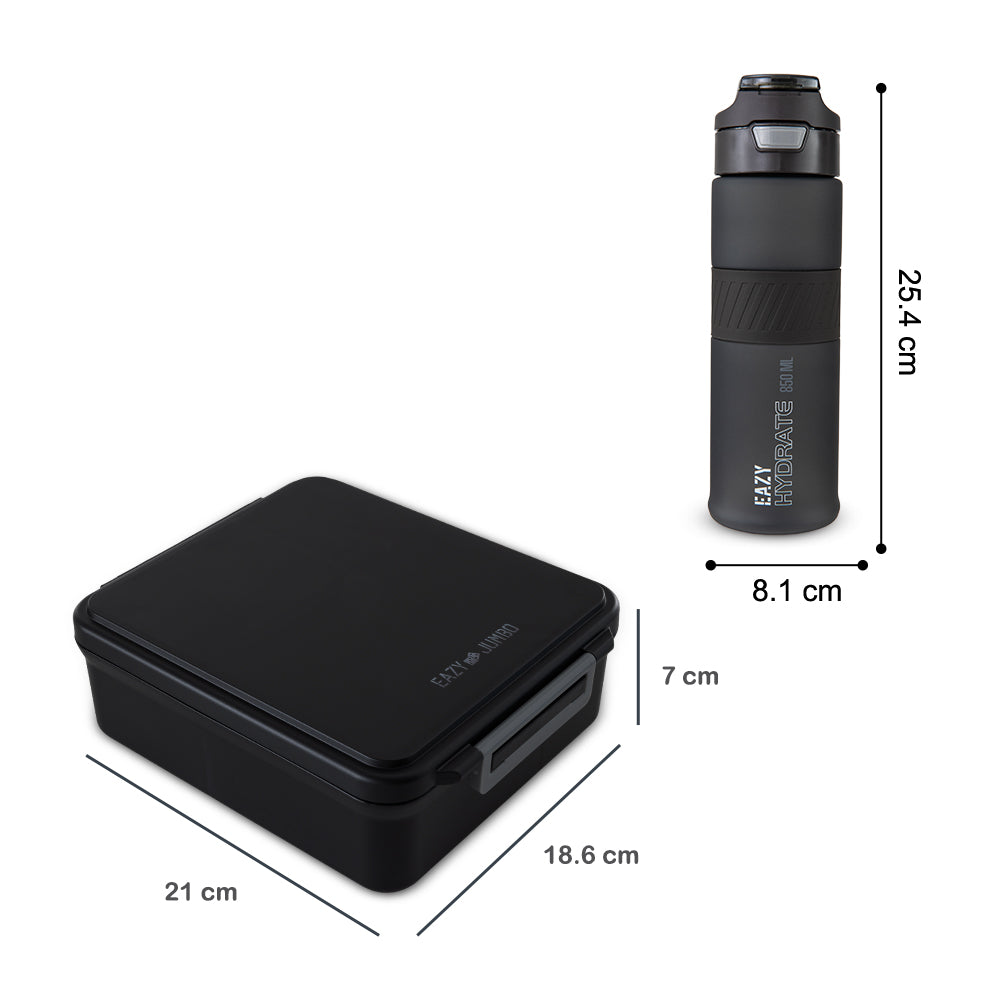 Eazy Kids Jumbo Bento Lunch Box w/ Tritan Water Bottle 850ml – Midnight Black