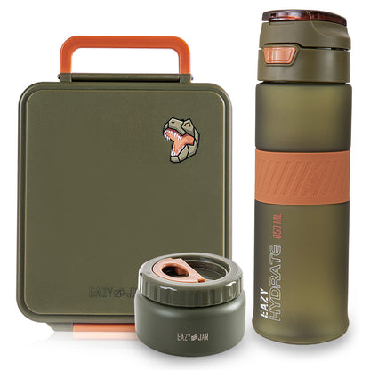 Eazy Kids Jumbo Bento Lunch Box w/ Tritan Water Bottle 850ml – Olive Green