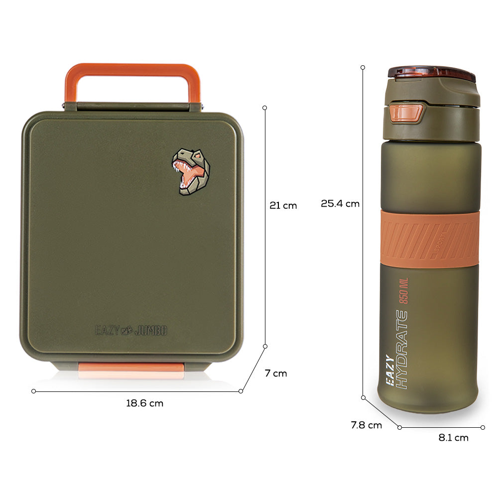 Eazy Kids Jumbo Bento Lunch Box w/ Tritan Water Bottle 850ml – Olive Green