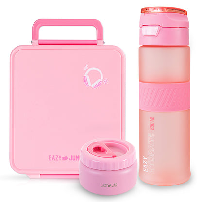 Eazy Kids Jumbo Bento Lunch Box w/ Tritan Water Bottle 850ml – Pink
