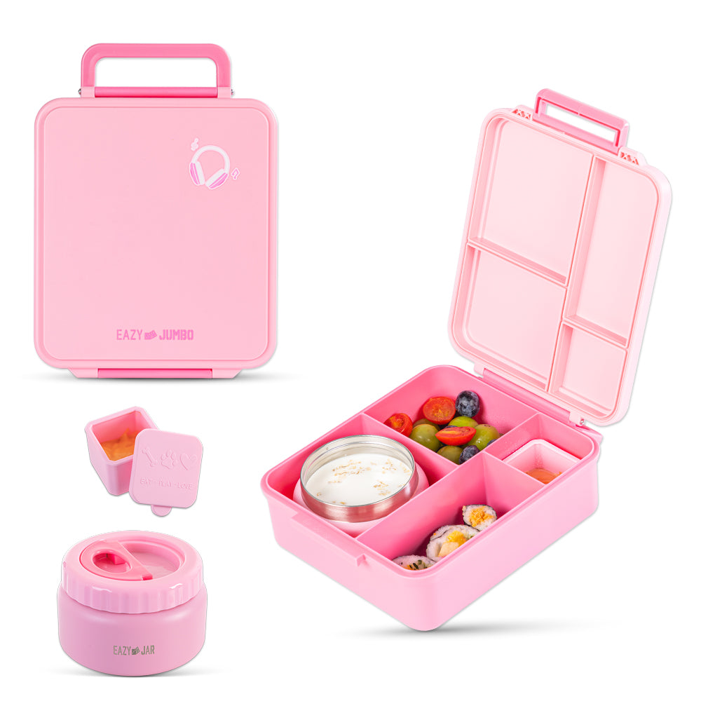 Eazy Kids Jumbo Bento Lunch Box w/ Tritan Water Bottle 850ml – Pink