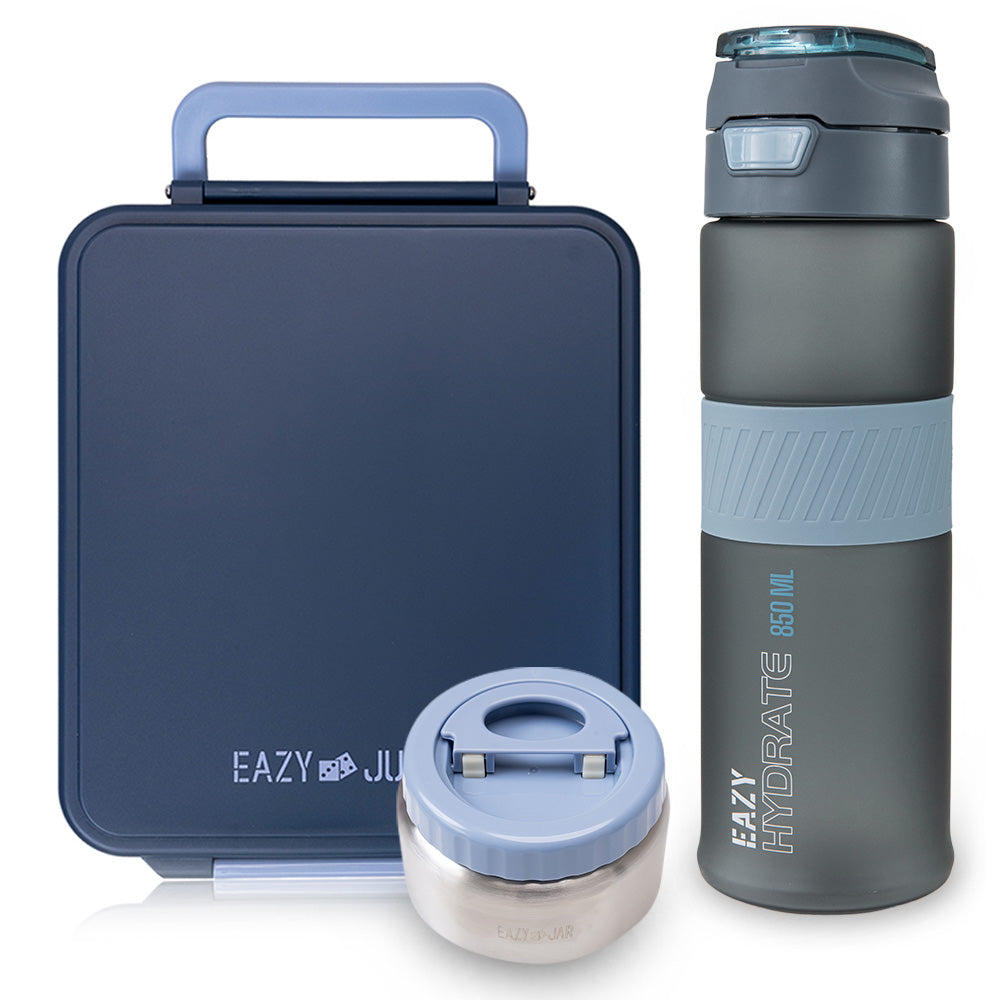 Eazy Kids Jumbo Bento Lunch Box w/ Tritan Water Bottle 850ml – Grey