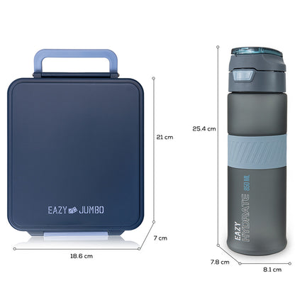 Eazy Kids Jumbo Bento Lunch Box w/ Tritan Water Bottle 850ml – Grey