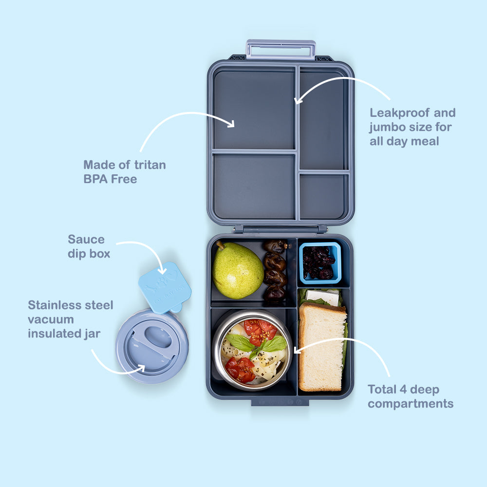 Eazy Kids Jumbo Bento Lunch Box w/ Tritan Water Bottle 850ml – Grey