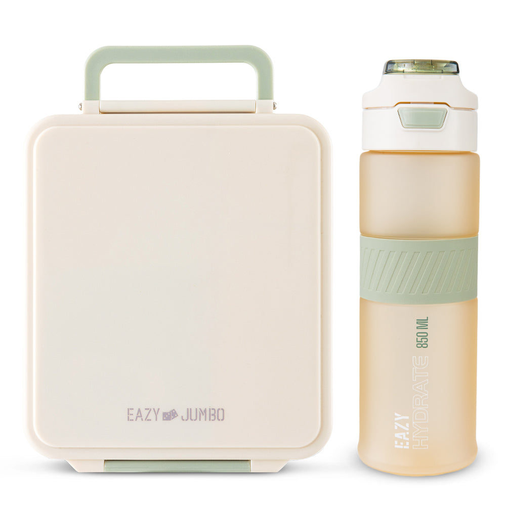 Eazy Kids Jumbo Bento Lunch Box w/ Tritan Water Bottle 850ml – Ivory