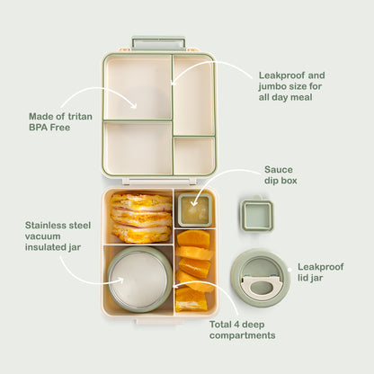 Eazy Kids Jumbo Bento Lunch Box w/ Tritan Water Bottle 850ml – Ivory