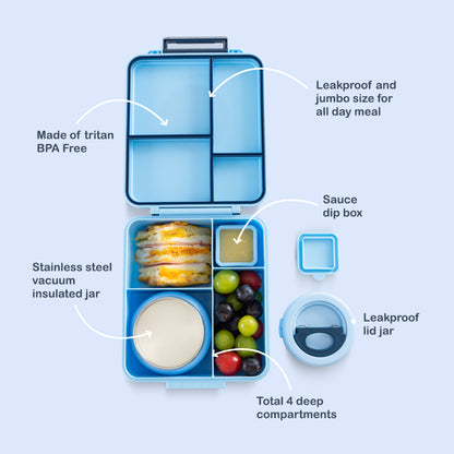Eazy Kids Jumbo Bento Lunch Box w/ Tritan Water Bottle 850ml – Ice Blue Blast