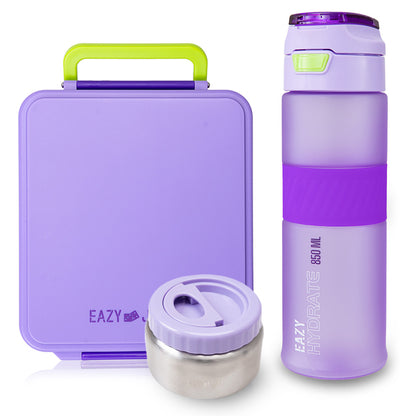 Eazy Kids Jumbo Bento Lunch Box w/ Tritan Water Bottle 850ml – Purple