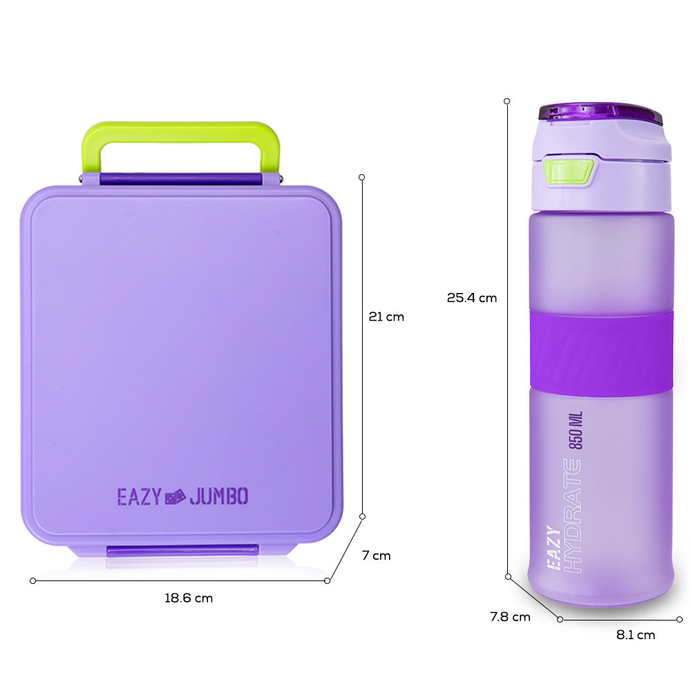 Eazy Kids Jumbo Bento Lunch Box w/ Tritan Water Bottle 850ml – Purple