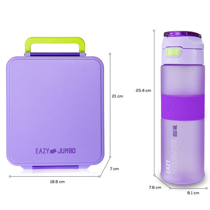 Eazy Kids Jumbo Bento Lunch Box w/ Tritan Water Bottle 850ml – Purple