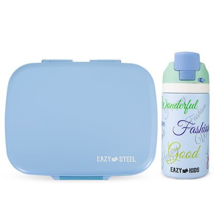 Eazy Kids Premium Stainless Steel Lunch Box 710ml w/ Stainless Steel Water Bottle 445ml – Blue