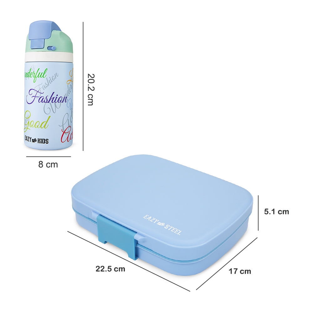 Eazy Kids Premium Stainless Steel Lunch Box 710ml w/ Stainless Steel Water Bottle 445ml – Blue