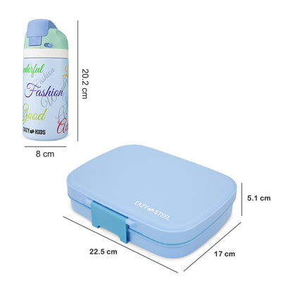 Eazy Kids Premium Stainless Steel Lunch Box 710ml w/ Stainless Steel Water Bottle 445ml – Blue
