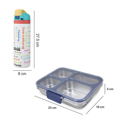 Eazy Kids Stainless Steel Bento Lunch Box 945ml w/ Stainless Steel Water Bottle 710ml – Blue
