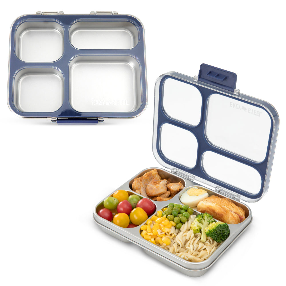 Eazy Kids Stainless Steel Bento Lunch Box 945ml w/ Stainless Steel Water Bottle 710ml – Blue