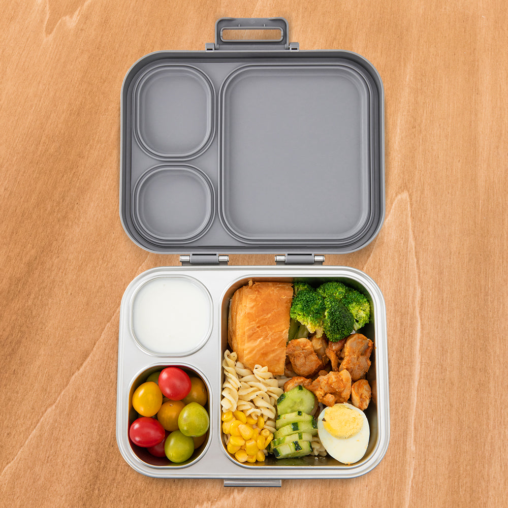Eazy Kids Premium Stainless Steel Lunch Box w/ Stainless Steel Water Bottle 710ml – Grey