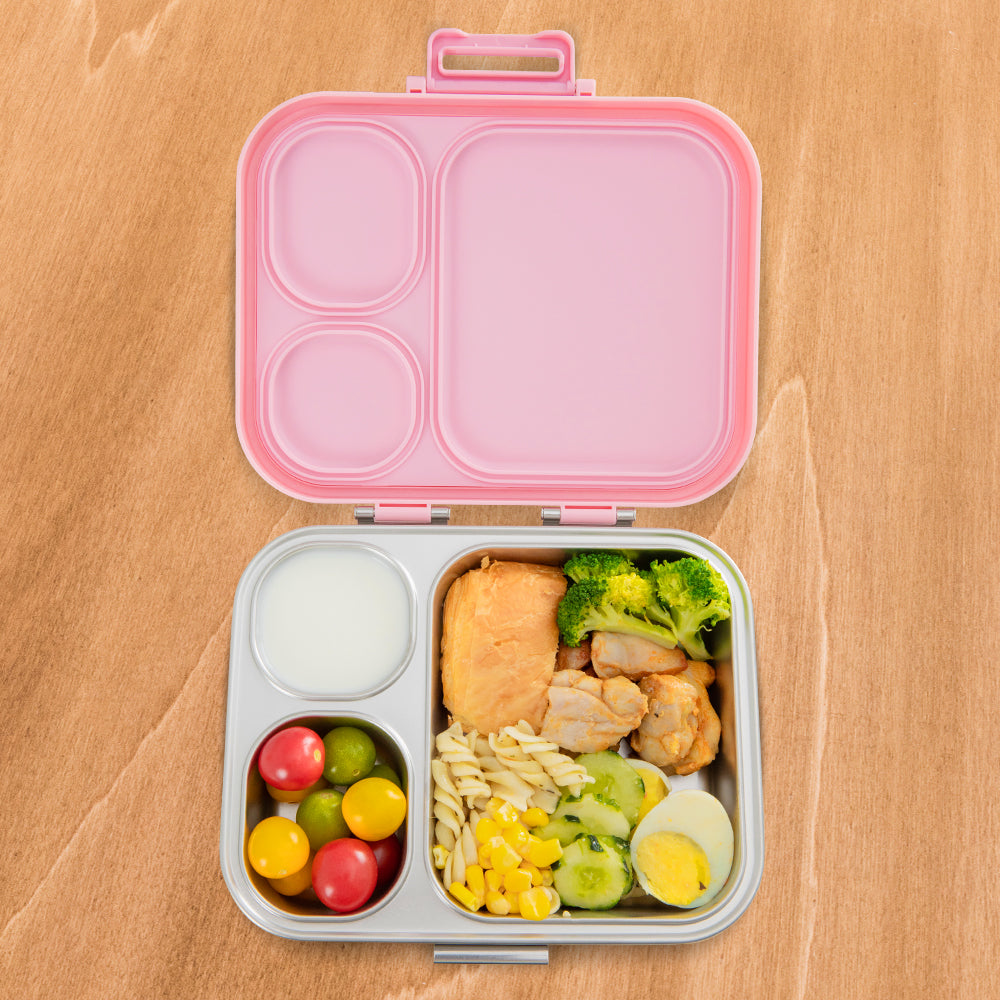 Eazy Kids Premium Stainless Steel Bento Lunch Box w/ Stainless Steel Water Bottle 445ml – Pink