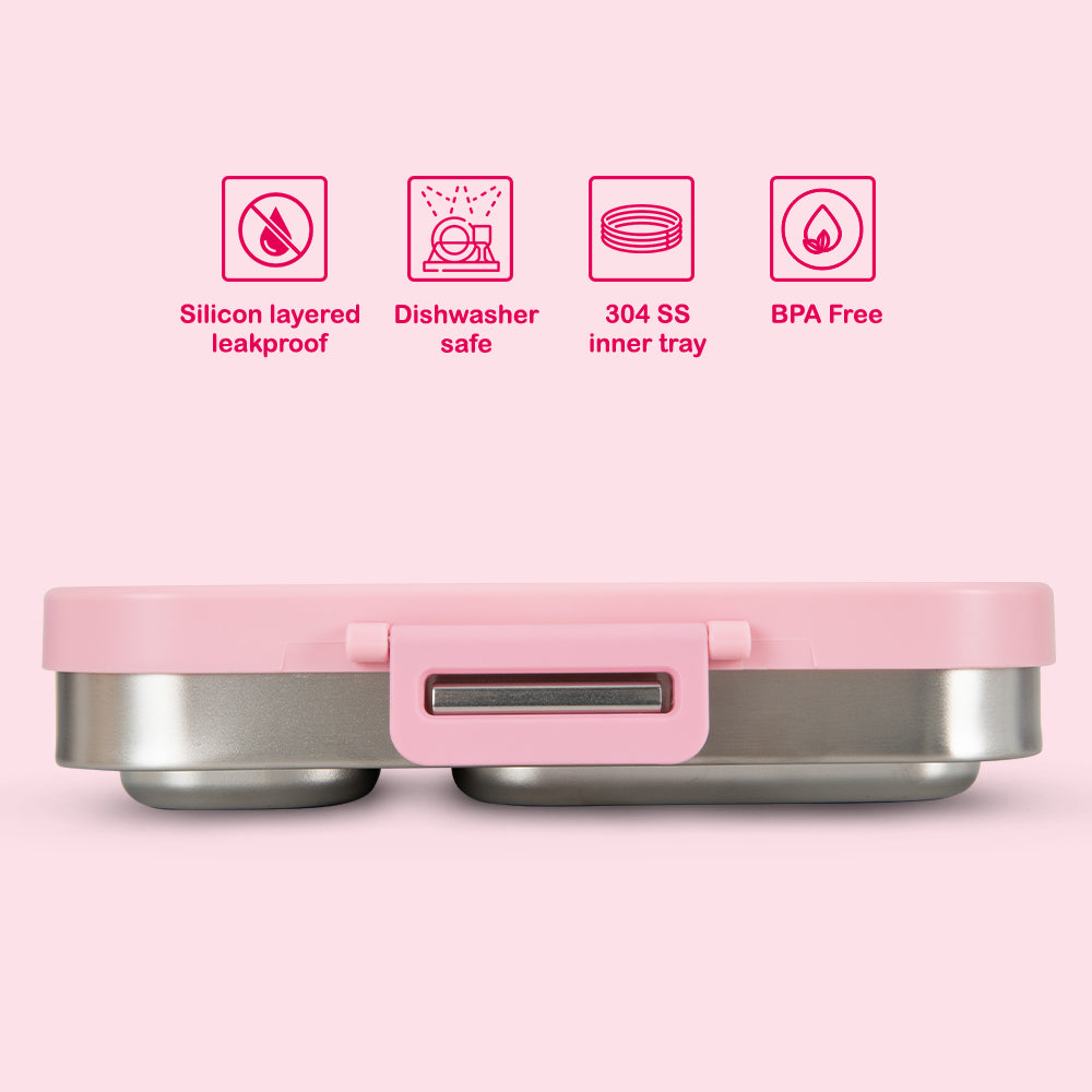 Eazy Kids Premium Stainless Steel Bento Lunch Box w/ Stainless Steel Water Bottle 445ml – Pink