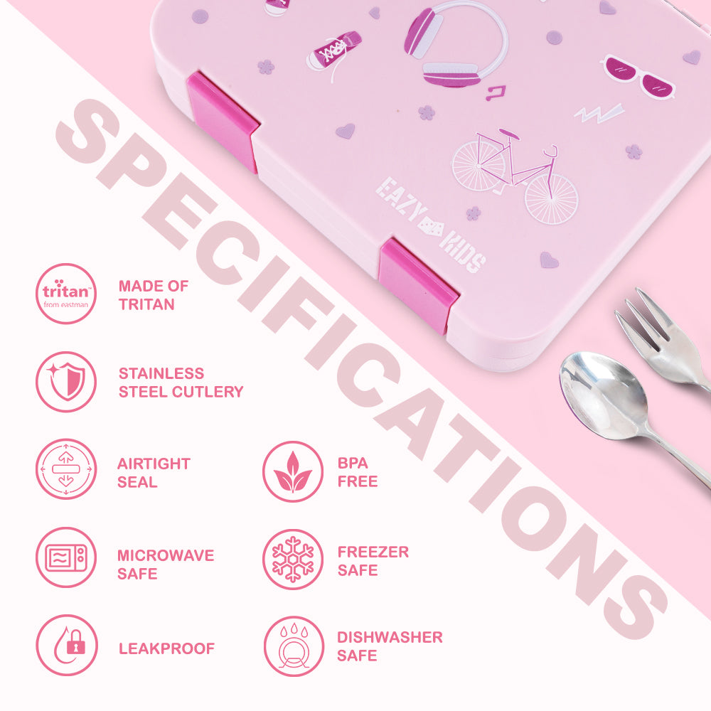 Eazy Kids Convertible Bento Lunch Box w/ Insulated Stainless Steel Water Bottle 640ml – Life Pink
