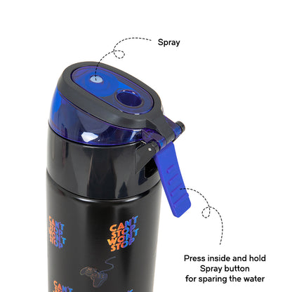 Eazy Kids Convertible Bento Lunch Box w/ Insulated Stainless Steel Water Bottle 640ml – Gamer Black
