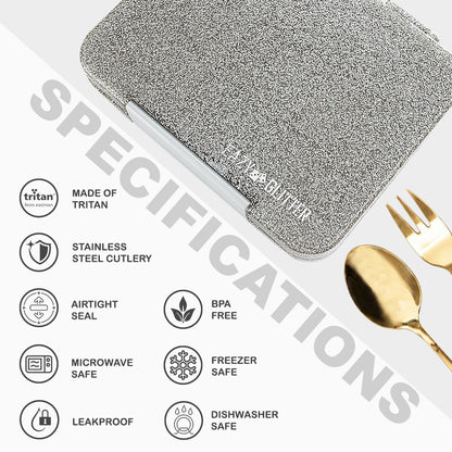 Eazy Kids Convertible Bento Lunch Box w/ Stainless Steel Water Bottle 710ml – Glitter Ivory
