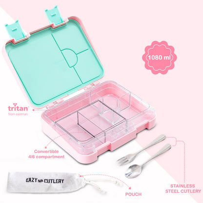 Eazy Kids Convertible Bento Lunch Box w/ Insulated Stainless Steel Water Bottle 640ml – Always Believe Pink