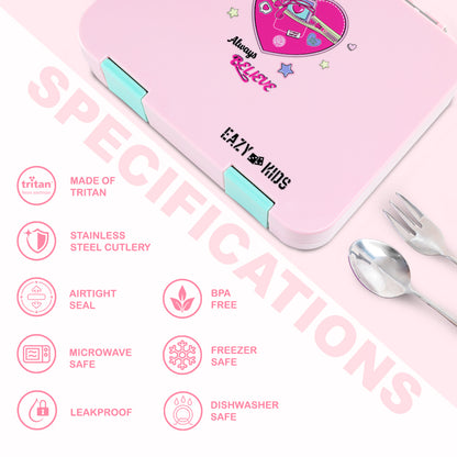 Eazy Kids Convertible Bento Lunch Box w/ Insulated Stainless Steel Water Bottle 640ml – Always Believe Pink