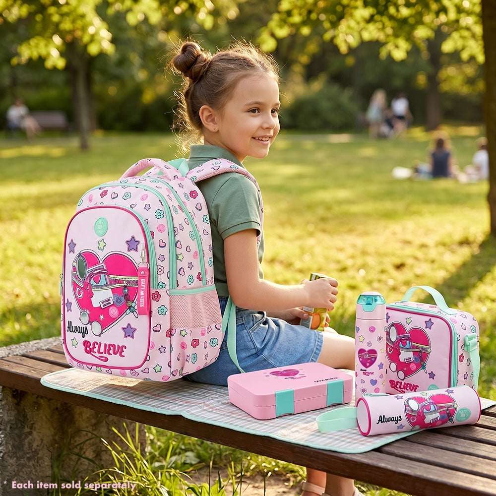 Eazy Kids Convertible Bento Lunch Box w/ Insulated Stainless Steel Water Bottle 640ml – Always Believe Pink