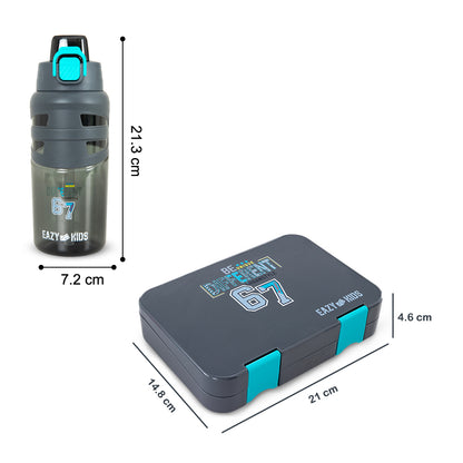 Eazy Kids 4 Compartment Bento Lunch Box w/ Flip Top Water Bottle 750ml – Urban Grey