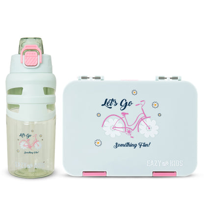 Eazy Kids 4 Compartment Bento Lunch Box w/ Flip Top Water Bottle 750ml – Bicycle Mint
