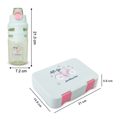 Eazy Kids 4 Compartment Bento Lunch Box w/ Flip Top Water Bottle 750ml – Bicycle Mint